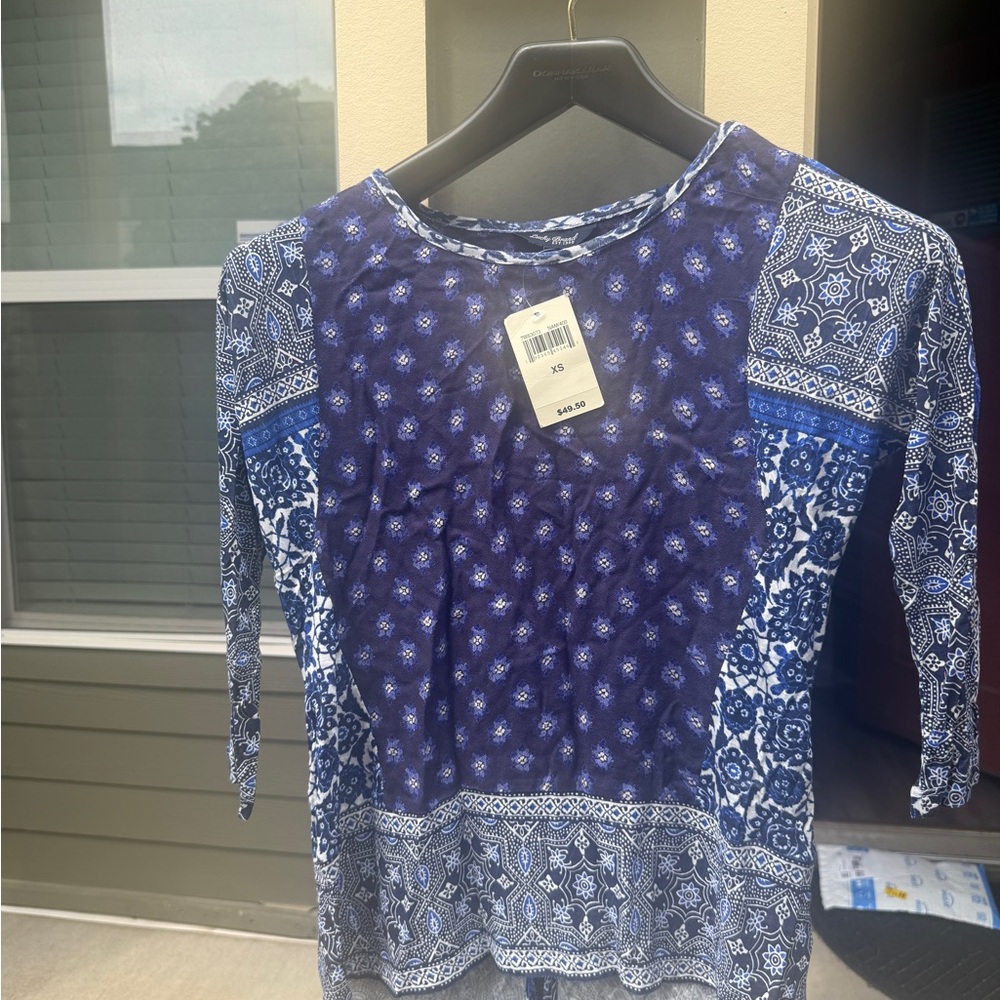 Lucky Brand Blue Floral Patchwork Top